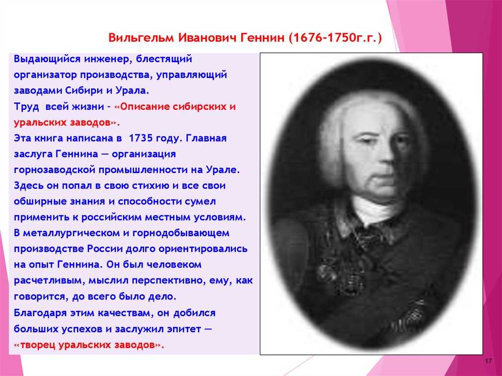 Де генин слово информация. Виллима Ивановича Геннина (1676-1750). В. И. Геннин (1676 — 1750),.