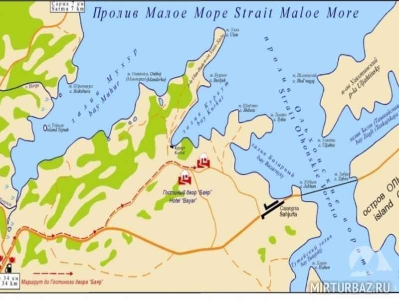 Карта малого моря байкал с бухтами